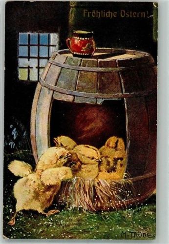 1904 sign. Trübe M. Ostern Küken im Faß Serie 860