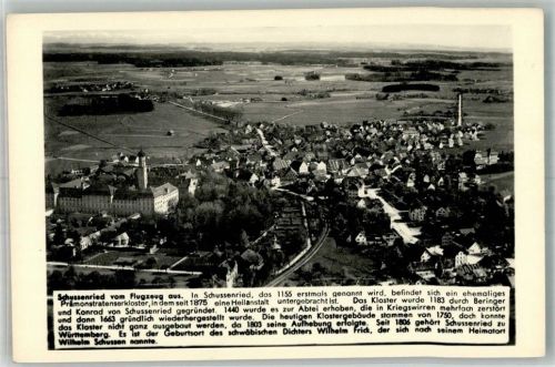 Bad Schussenried Fliegeraufnahme des Ortes mit Kloster und Pfarrkirche St. Magnus mit Chronik