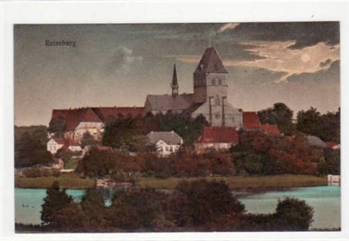 Ratzeburg Ratzeburg mit Blick auf den Dom im Mondschein gelaufen, 1913. Gute Erhaltung.