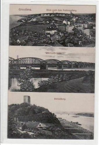 Graudenz / Grudziadz, 3 Abbildungen mit Weichselbrücke. Feldpost, Stempel von 1916. Top Erhaltung.