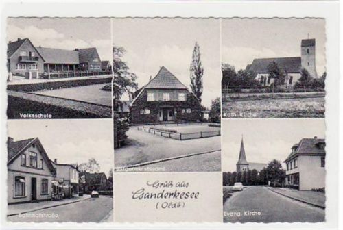Ganderkesee, 5 Abbildungen mit Kirche u. Volksschule gelaufen, 1961. Gute Erhaltung.