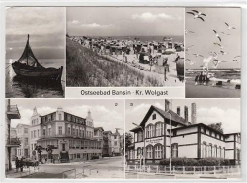 Seebad Bansin Ostseebad Bansin mit FDGB- Erholungsheim " Zur Ostsee " und Rat der Gemeinde gelaufen, mit Marke und Stempel, Datum nicht lesbar kleiner Knick oben links, sonst gut erhalten