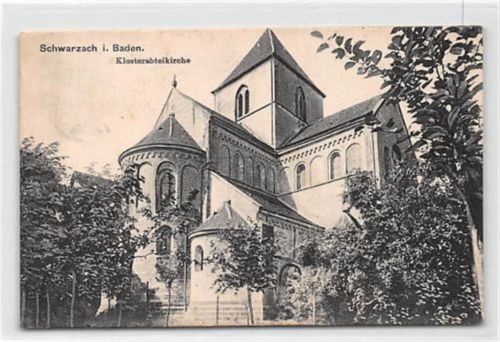 Schwarzach in Baden. Klosterabteikirche gelaufen. Leichter Stempeldurchdruck, sonst gut erhalten