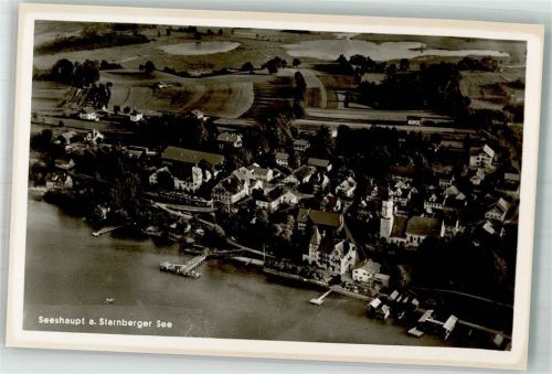 Seeshaupt 1939 Fliegeraufnahme des Ortes Kirche St. Michael und Hotel Post