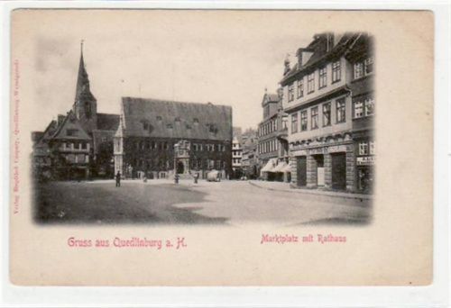 Quedlinburg Gruß aus Quedlinburg mit Marktplatz und Rathaus. Postalisch nicht befördert, frühe Karte, da Anschriftsseite noch ungeteilt. Gute Erhaltung.
