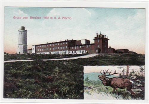Brocken Gruss vom Brocken mit Hotel und Hirsch ungelaufen Gute Erhaltung.
