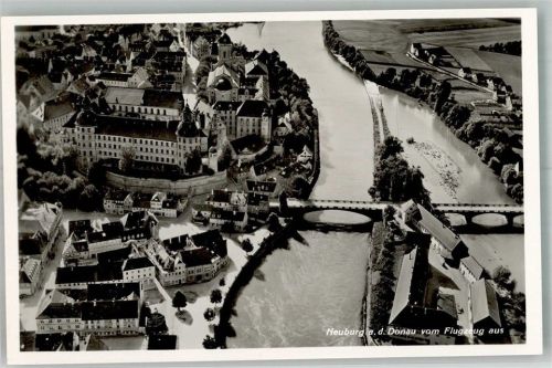 Neuburg 1938 Fliegeraufnahme des Ortes mit Hofkirche Mariä Himmelfahrt und Schloss Neuburg