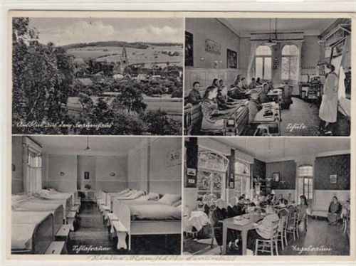 Nieder-Ramstädter Anstalten bei Darmstadt. ein Ausblick aus dem Frauenhaus Schule Schlafraum Tagesraum gelaufen, 1937 kleiner Knick oben rechts, kleiner Riß am Rand oben in der Mitte, sonst gut erhalten
