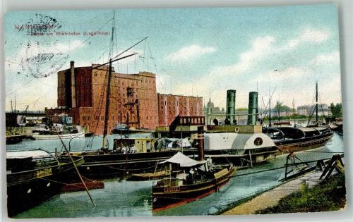 Mannheim 1909 Am Rheinhafen Lagerhaus Rheinschiffe