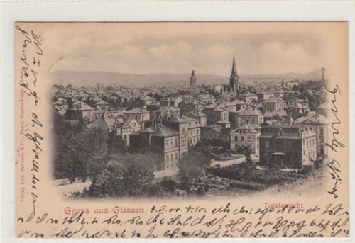 Gießen Giessen. ein Blick auf die Stadt gelaufen, 1900. Leichter Stempeldurchdruck, leicht fleckig, sonst gut erhalten