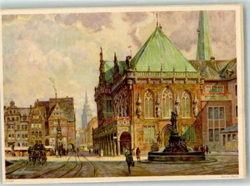 Bremen Brunnen Kutsche Markt sign. Krüger