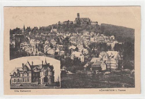 Königstein Königstein im Taunus. Gesamtansicht Villa Rothschild im kleinen Bild gelaufen, 1919. Leichter Stempeldurchdruck, leicht fleckig, kleiner Knick oben rechts, sonst gut erhalten