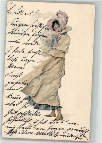 1901 Modische Frau im starken Wind Hutmode T.S.N. Adelskorrespondenz