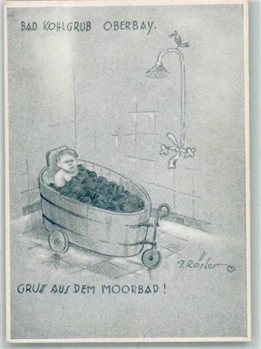 Bad Kohlgrub Karikatur sign. Rösler Gruss aus dem Moorbad