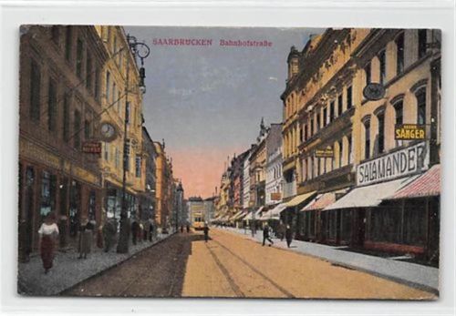 Saarbrücken Saarbrücken. ein Motiv an der Bahnhofstraße. Karte beschrieben leichte Abschürfungen, kleiner Knick unten rechts, sonst gut erhalten