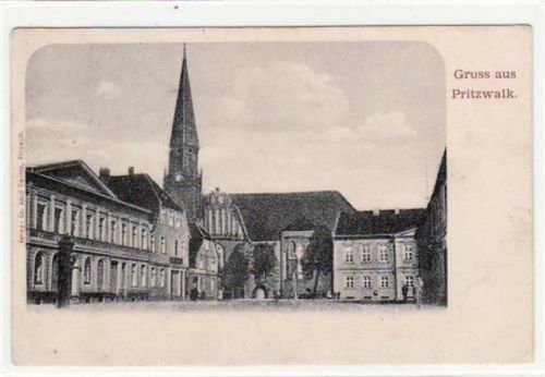 Gruß aus Pritzwalk. Abgebildet ist eine Teilansicht mit der Kirche. Postalisch befördert als Bahnpost ( Zug. 153.) mit Marke und Stempel 1914. Top Erhaltung.