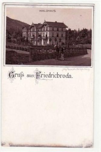 Friedrichroda Lithographie. Gruß aus Friedrichroda. Waldhaus ungelaufen Eckbug unten links, und untere rechte Ecke Oxydationsspuren unterer Rand, sonst gut erhalten.