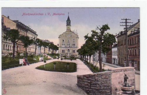 Markneukirchen mit Marktplatz gelaufen von 1916. Gute Erhaltung.