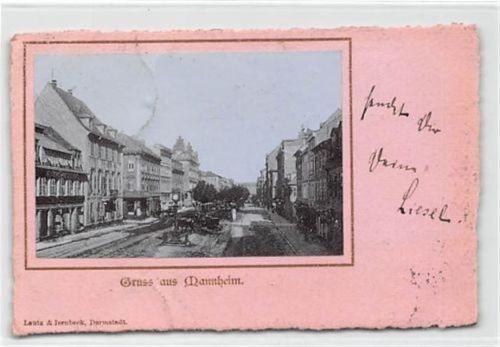 Mannheim Mannheim, Passepartoutkarte. ein Blick in eine Straße gelaufen. Leicht bügig, Stempeldurchdruck, sonst gut erhalten