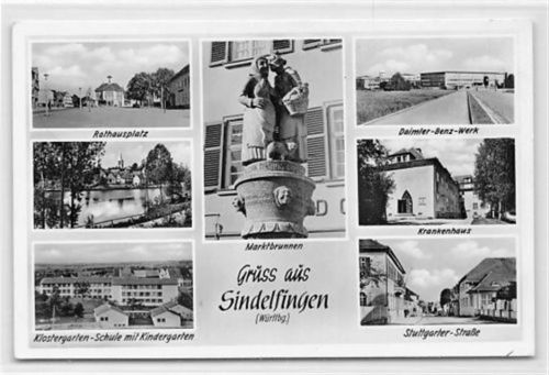 Sindelfingen mit Daimler-Benz-Werk und Stuttgarter-Straße gelaufen. Leichter Stempeldurchdruck, sonst gut erhalten