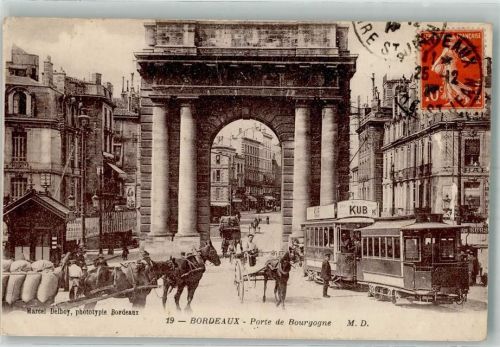 Bordeaux Straßenbahn Pferdewagen Porte de Bourgogne Briefmarke Bildseite