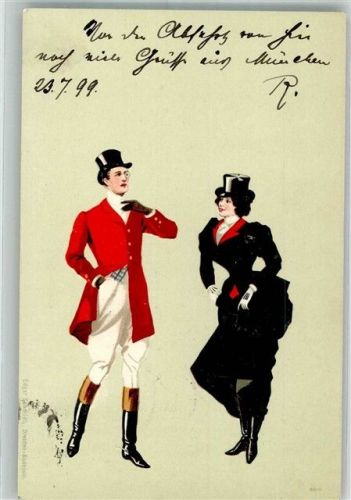 1899 Reiter im roten Reitrock mit eleganter Frau Adelskorrespondenz