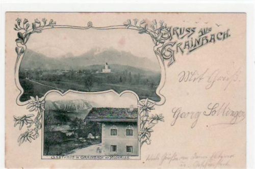 Grainbach mit Totale und Gasthaus gelaufen von 1900. Leichter Stempeldurchdruck, leicht fleckig, sonst gut erhalten