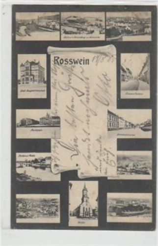 Roßwein Roßwein mit verschiedenen Abbildungen gelaufen von 1905. Ecken mit Albumabdrücken, stockfleckig, sonst gut erhalten.