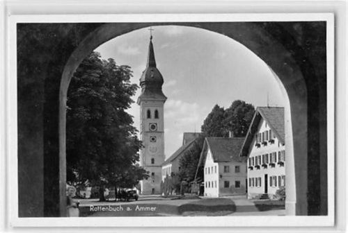 Rottenbuch a. Ammer. Durchblick auf die Kirche. Karte beschrieben Gute Erhaltung.