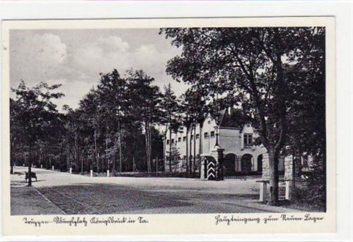 Königsbrück Königsbrück mit Eingang zum Neuen Lager am Truppen-übungsplatz gelaufen von 1938. Gute Erhaltung.