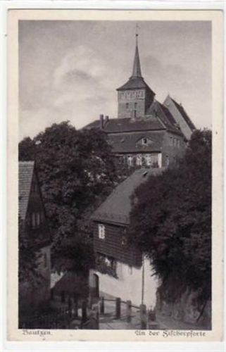 Bautzen Bautzen mit Partie an der Fischerpforte gelaufen von 1916, Marke entfernt. Gute Erhaltung.