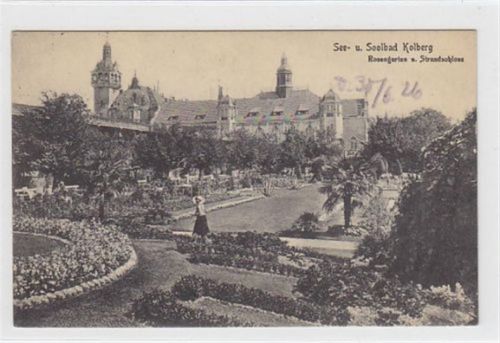 Kolberg See- und Soolbad Kolberg / Kolobrzeg. Rosengarten Strandschloss gelaufen 1925. Gute Erhaltung.