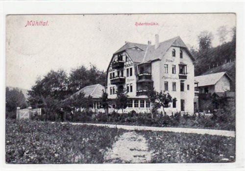 Mühlthal mit Hotel Robertsmühle. Feldpost, mit Stempel von 1914 kleiner Knick oben rechts, leichte Eckabschürfungen, leicht stockfleckig, sonst gut erhalten.