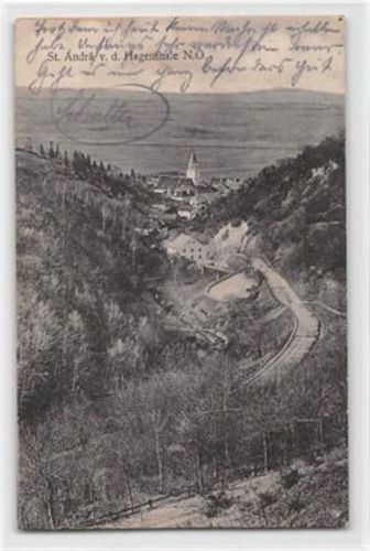 St. Andrä v. d. Hagenthale in Niederösterreich. Kirche gelaufen kleiner Knick unten rechts, stockfleckig, sonst gut erhalten