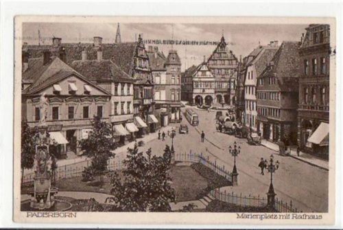 Paderborn Paderborn mit Marienplatz und Rathaus gelaufen, mit Marke und Stempel von 1929 kleiner Knick oben und unten links, sonst gut erhalten