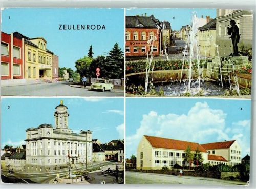 Zeulenroda Kurhaus Deutsch-Sowjetische Freundschaft Karpfenpfeiferbrunnen Markt Rathaus Hubertus-Westhoff-Oberschule Trabant Wasserfontäne