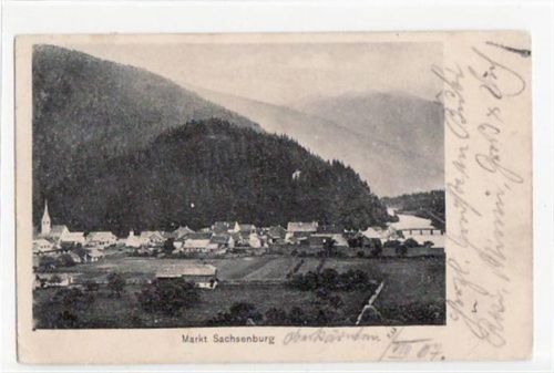 Sachsenburg mit Gesamtansicht gelaufen von 1907 kleiner Knick oben und unten links, kleiner Knick unten rechts, sonst gut erhalten