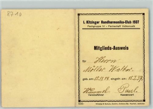 Kitzingen Mitgliedsausweis Handharmonika-Club