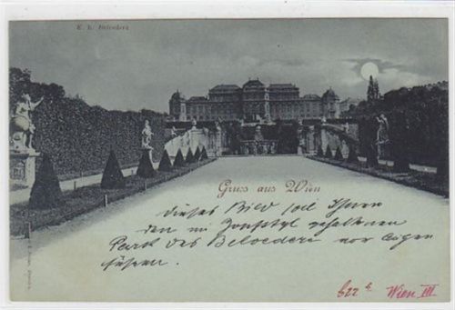 Mondscheinkarte Gruss aus Wien. K. k. Belvedere. Karte beschrieben Gute Erhaltung.
