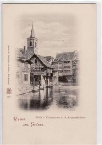 Erfurt Gruss aus Erfurt mit Blick v. Dämmchen a. d. Krämerbrücke ungelaufen Leichte Anhaftungen vom Album. Gute Erhaltung.