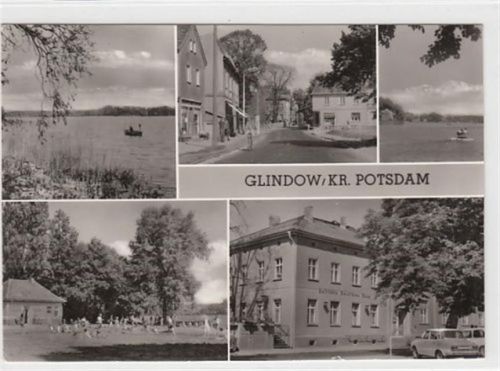 Glindow, Krs. Potsdam mit 5 Abbildungen gelaufen, mit Marke und Stempel, Datum nicht lesbar kleiner Knick oben links, sonst gut erhalten