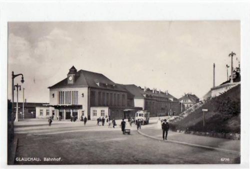 Glauchau mit Partie am Bahnhof gelaufen von 1929. Gute Erhaltung.