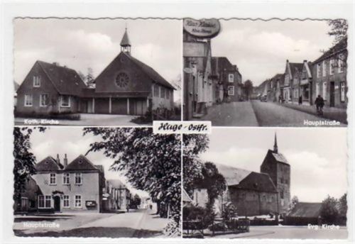 Hage, 4 Abbildungen mit kath. Kirche und Hauptstraße ungelaufen Gute Erhaltung.