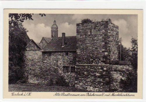 Einbeck Einbeck. alte Stadtmauer am Bäckerwall mit Marktkirchturm. ungelaufen handschriftliches Datum von 1939. Sehr gut erhalten.