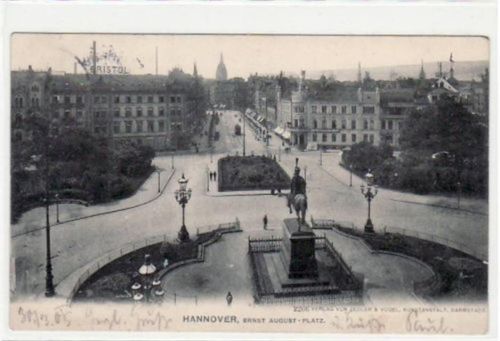Hannover Hannover mit Ernst August - Platz gelaufen, 1905. Leichte Stempelspuren, Stempeldurchdruck, leicht fleckig, sonst gut erhalten