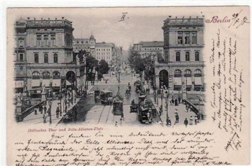 Berlin Kreuzberg mit Hallesches Thor u. Belle-Alliance-Platz gelaufen von 1897. Albumabdrücke an den Ecken sonst gut erhalten