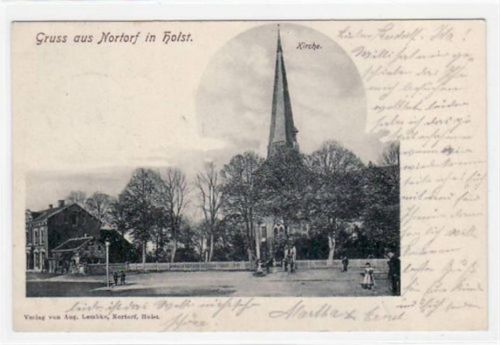 Nortorf mit Kirche gelaufen, 1903. Gute Erhaltung.