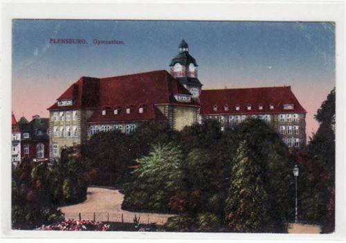 Flensburg Flensburg mit Gymnasium. Feldpost, Stempel von 1917. Ecken mit Albumabdrücken, leichter Stempeldurchdruck, sonst gut erhalten