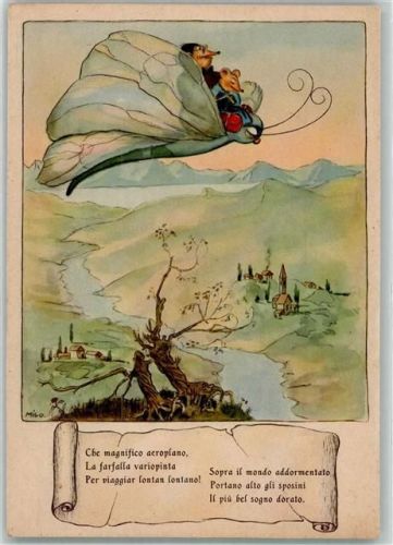 Maus Schmetterling vermenschlicht sign. Milo AK Tier, vermenschlicht Künstlerkarte
