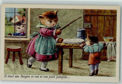 Katze Mutter Kind Tisch Kuchen Stock Schüssel Stuhl Fenster Tier, vermenschlicht